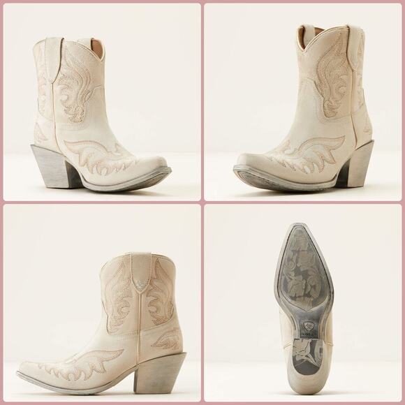 Ariat Chandler Western Boot 6.5B Cream Suede Cowboy X Toe Leather Heel 2.5” - Picture 10 of 16